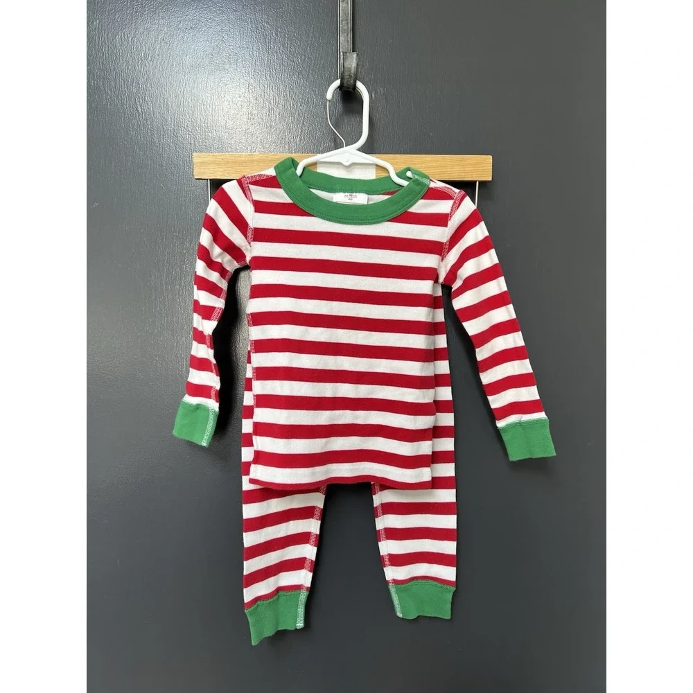 Hanna Andersson Sz 3 Organic Cotton Striped Pajama Set Green White Red Kids